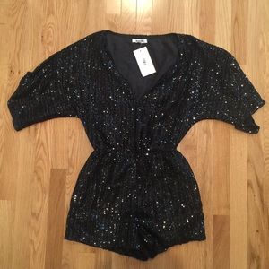 NWT BB Dakota Clare Black Sequin Romper; Small